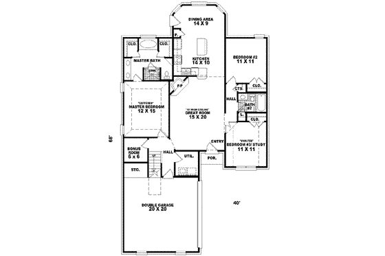 Floor Plan - Main Floor for Traditional House Plan #81-521 - 2 bed, 2 bath