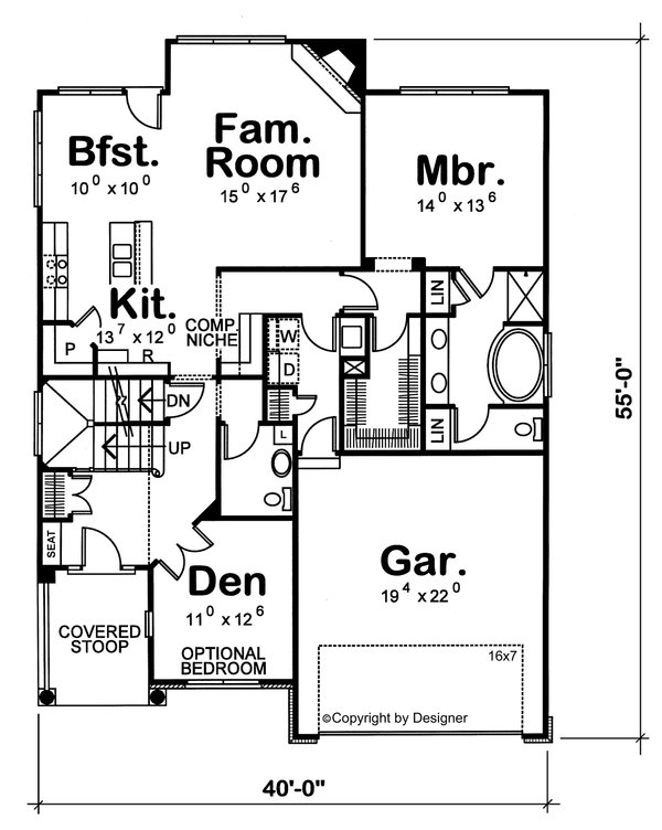 Dream House Plan - Floor Plan - Main Floor for Bungalow House Plan #20-1230 - 3 bed, 2.5 bath