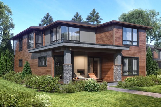 Exterior - Rear Elevation for Contemporary House Plan #1066-50 - 4 bed, 3.5 bath