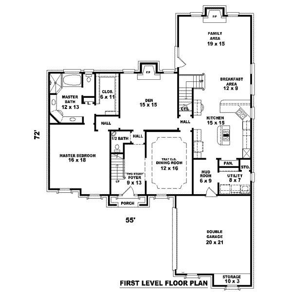 Floor Plan - Main Floor for European House Plan #81-1552 - 4 bed, 3.5 bath