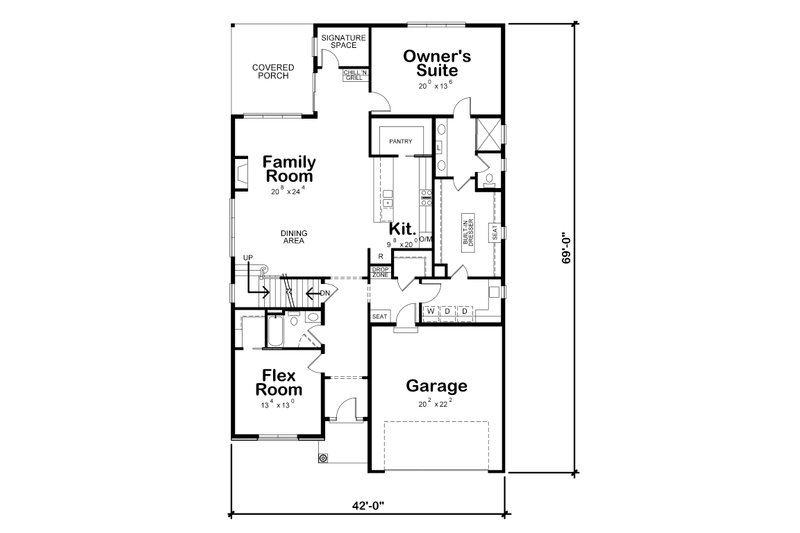 Home Plan - Floor Plan - Main Floor for Craftsman House Plan #20-2280 - 2 bed, 3 bath