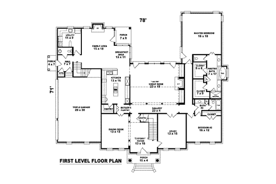 Floor Plan - Main Floor for Colonial House Plan #81-1595 - 4 bed, 4 bath