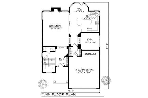 Floor Plan - Main Floor for European House Plan #70-416 - 4 bed, 2.5 bath