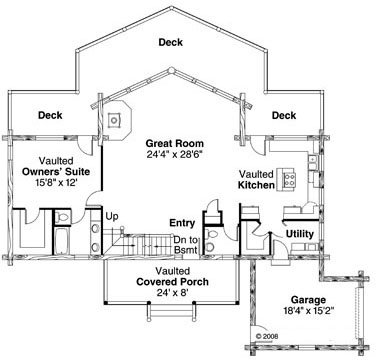 Floor Plan - Main Floor for Log House Plan #124-766 - 2 bed, 2.5 bath