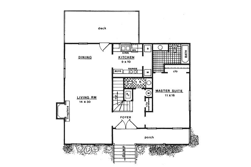House Design - Floor Plan - Main Floor for Traditional House Plan #14-218 - 3 bed, 2.5 bath