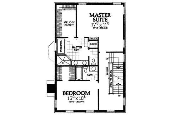 Floor Plan - Upper Floor for Colonial House Plan #72-382 - 2 bed, 3.5 bath