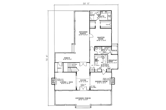 Floor Plan - Main Floor for Traditional House Plan #17-223 - 1 bed, 3 bath
