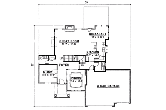 Floor Plan - Main Floor for Traditional House Plan #67-858 - 4 bed, 3 bath