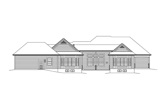 Exterior - Rear Elevation for Ranch House Plan #57-610 - 3 bed, 2.5 bath