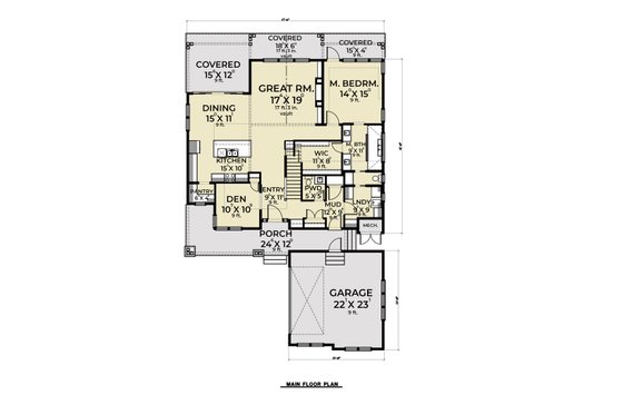 Floor Plan - Main Floor for Craftsman House Plan #1070-105 - 3 bed, 2.5 bath