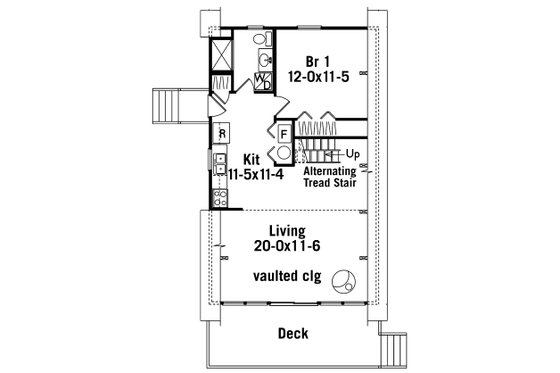 Floor Plan - Main Floor for Cottage House Plan #57-478 - 2 bed, 1 bath