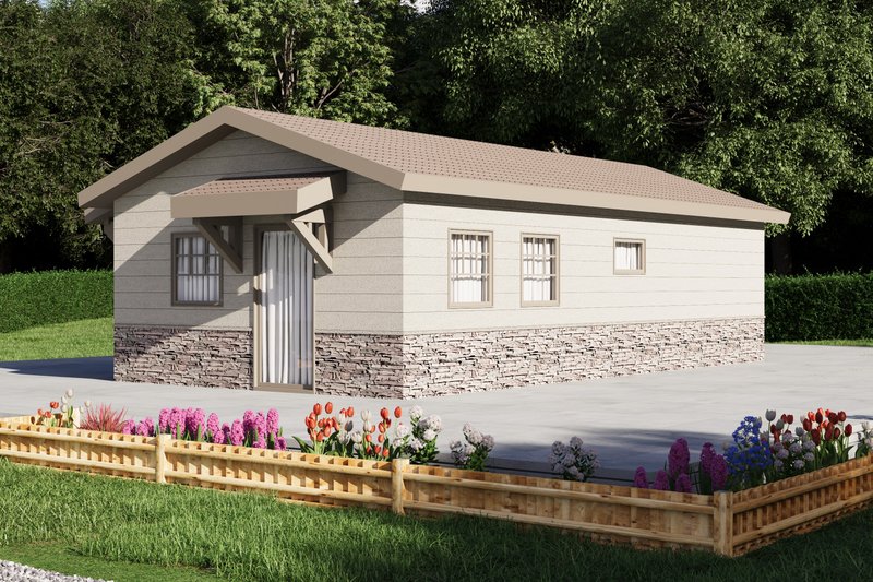 House Blueprint - Exterior - Front Elevation 3 for Ranch House Plan #1106-90 - 1 bed, 1 bath