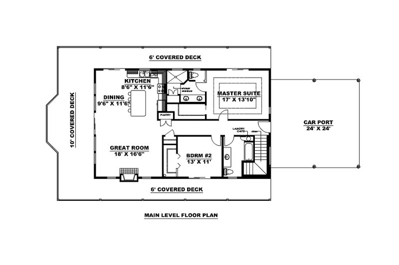 Dream House Plan - Floor Plan - Main Floor for Craftsman House Plan #117-1021 - 2 bed, 3 bath
