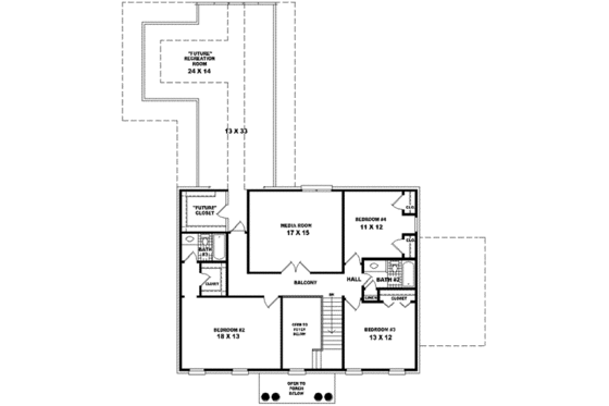 Floor Plan - Upper Floor for Classical House Plan #81-550 - 4 bed, 3.5 bath