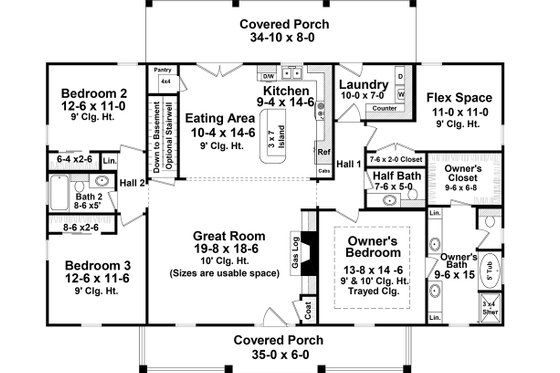 Floor Plan - Main Floor for Country House Plan #21-369 - 3 bed, 2.5 bath