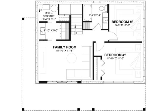 Floor Plan - Lower Floor for Contemporary House Plan #23-2040 - 3 bed, 2 bath