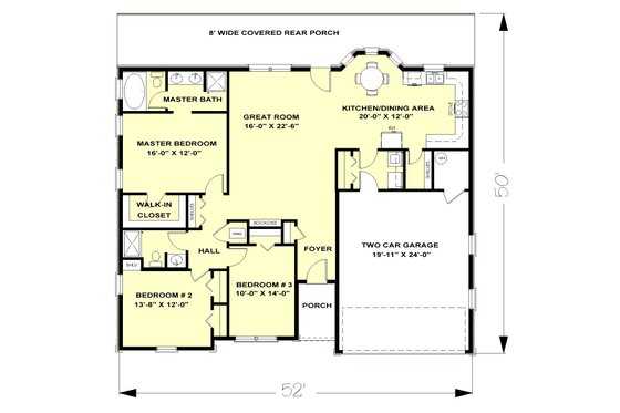 Floor Plan - Main Floor for European House Plan #44-138 - 3 bed, 2 bath