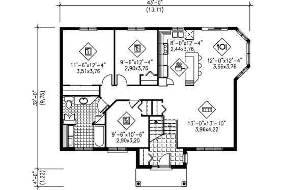 Floor Plan - Main Floor for Traditional House Plan #25-4097 - 3 bed, 1 bath
