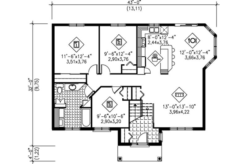 Architectural House Design - Floor Plan - Main Floor for Traditional House Plan #25-4097 - 3 bed, 1 bath