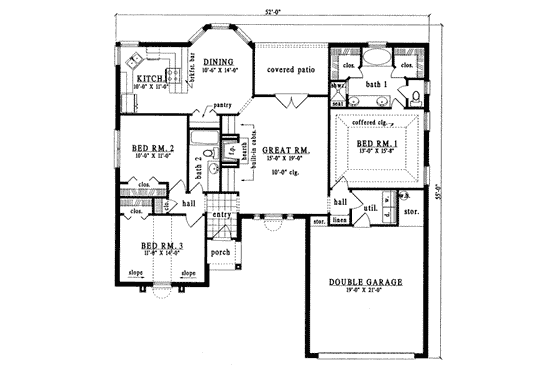 Floor Plan - Main Floor for Traditional House Plan #42-235 - 3 bed, 2 bath