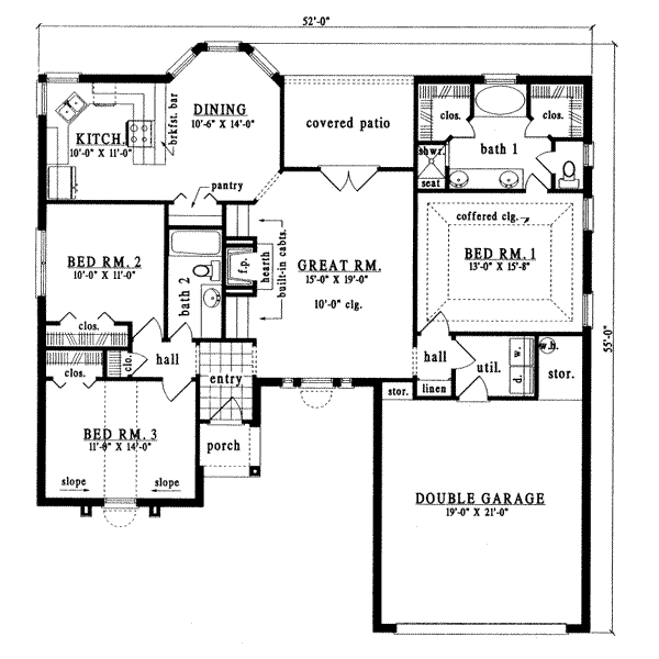 Floor Plan - Main Floor for Traditional House Plan #42-235 - 3 bed, 2 bath