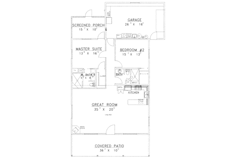 Home Plan - Floor Plan - Main Floor for Traditional House Plan #117-454 - 2 bed, 2 bath