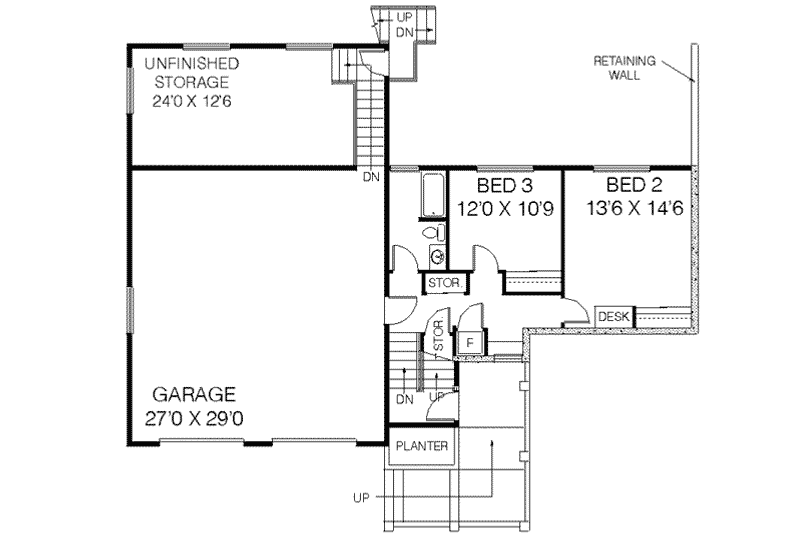 House Plan Design - Floor Plan - Lower Floor for Bungalow House Plan #60-422 - 3 bed, 2.5 bath
