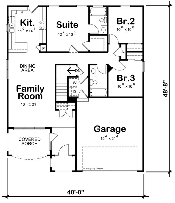 European Style House Plan - 5 Beds 3 Baths 2196 Sq/Ft Plan #20-2546 ...