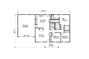 Floor Plan - Main Floor for Ranch House Plan #22-636 - 3 bed, 2 bath