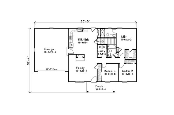 Floor Plan - Main Floor for Ranch House Plan #22-636 - 3 bed, 2 bath