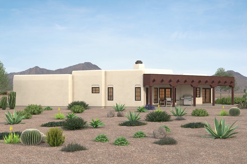 Architectural House Design - Exterior - Rear Elevation 1 for Adobe / Southwestern House Plan #72-127 - 3 bed, 2.5 bath