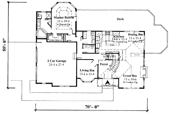 Floor Plan - Main Floor for Traditional House Plan #75-170 - 3 bed, 2.5 bath