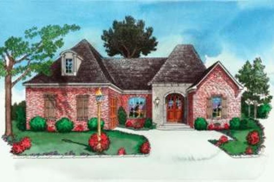 Exterior - Front Elevation for European House Plan #16-298 - 3 bed, 2 bath