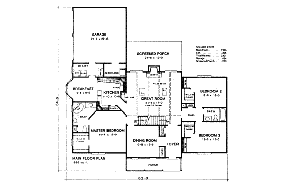 Floor Plan - Main Floor for Traditional House Plan #10-244 - 3 bed, 2 bath