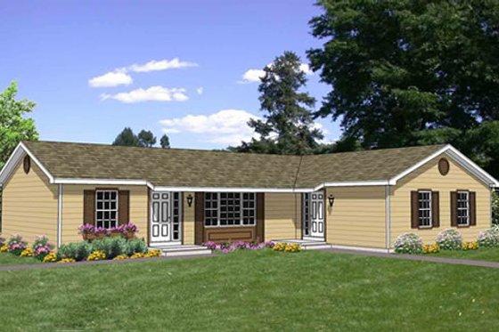 Exterior - Front Elevation for Ranch House Plan #116-283 - 2 bed, 1 bath
