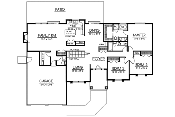 Floor Plan - Main Floor for Mediterranean House Plan #100-421 - 3 bed, 2.5 bath