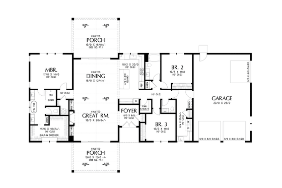 Floor Plan - Main Floor for Barndominium House Plan #48-1200 - 3 bed, 2.5 bath