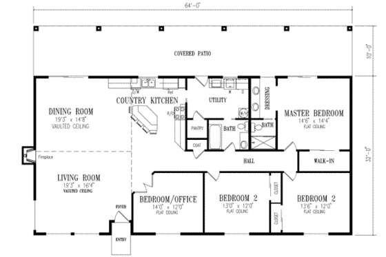 Floor Plan - Main Floor for Ranch House Plan #1-445 - 4 bed, 2 bath