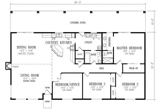Architectural House Design - Ranch Floor Plan - Main Floor Plan #1-445