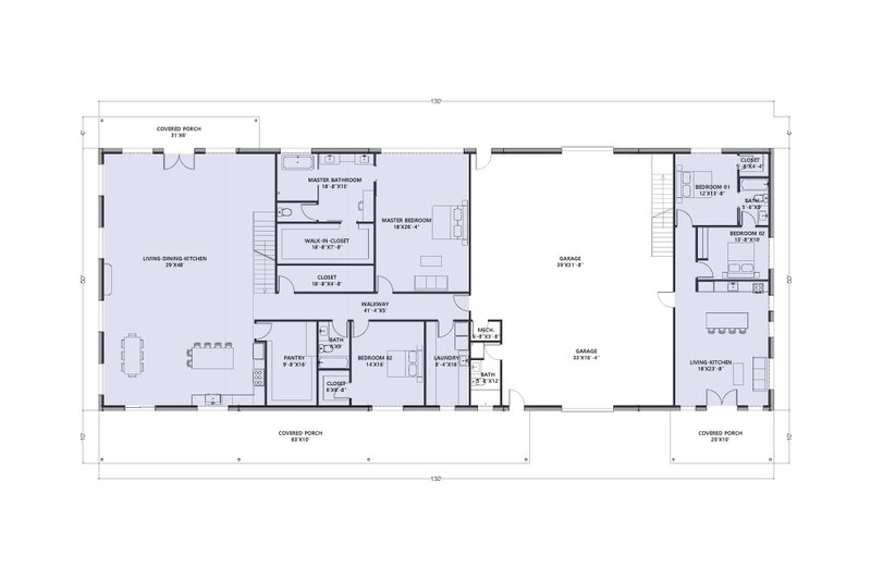 House Design - Floor Plan - Main Floor for Barndominium House Plan #1107-51 - 6 bed, 5.5 bath