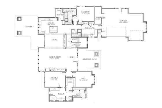 Floor Plan - Main Floor for Craftsman House Plan #892-50 - 5 bed, 4.5 bath