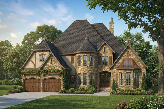 Exterior - Front Elevation 3 for European House Plan #17-2347 - 4 bed, 3.5 bath