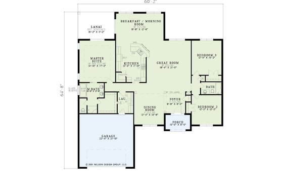 Floor Plan - Main Floor for Mediterranean House Plan #17-1133 - 3 bed, 2 bath
