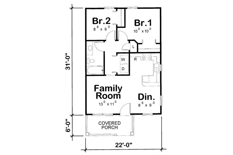 House Blueprint - Floor Plan - Main Floor for Cottage House Plan #20-2364 - 2 bed, 1 bath