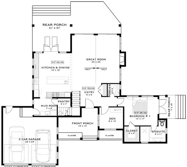 Architectural House Design - Craftsman Floor Plan - Main Floor Plan #1101-38