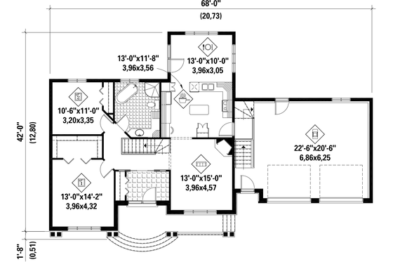 Floor Plan - Main Floor for Country House Plan #25-4637 - 2 bed, 1 bath