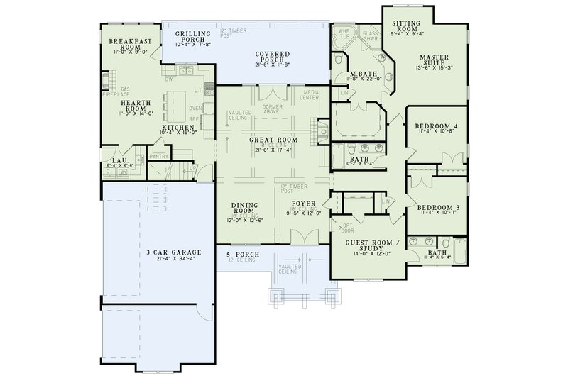 Home Plan - Floor Plan - Main Floor for Craftsman House Plan #17-2374 - 4 bed, 3 bath