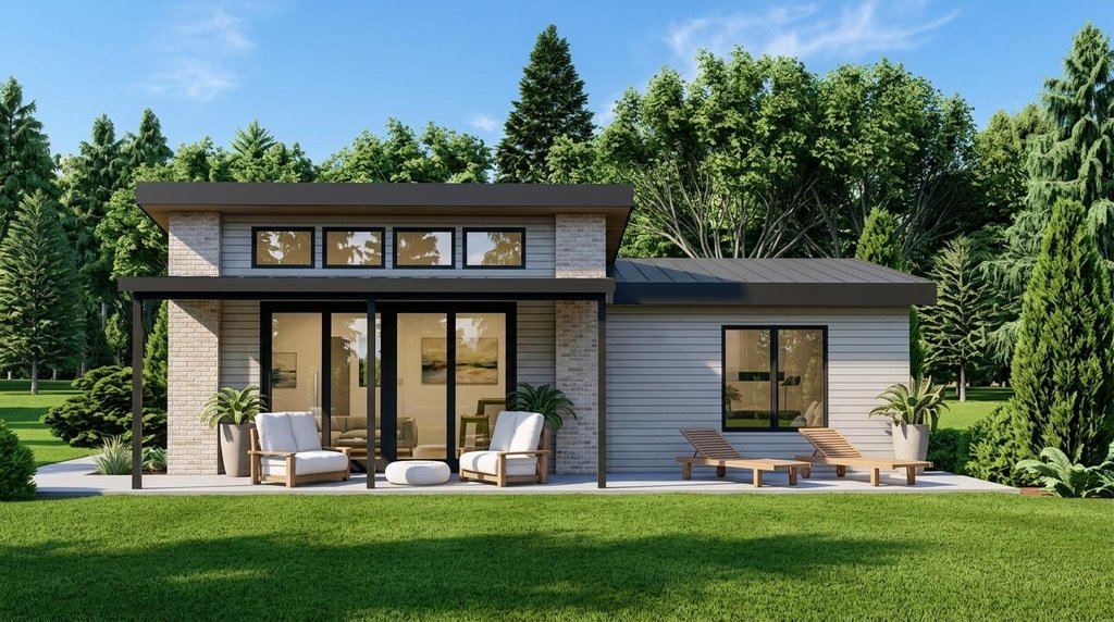 Exterior - Front Elevation 2 for Modern House Plan #1064-121 - 1 bed, 1 bath