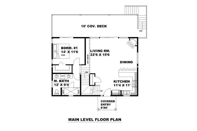 House Design - Floor Plan - Main Floor for Farmhouse House Plan #117-1013 - 2 bed, 2 bath