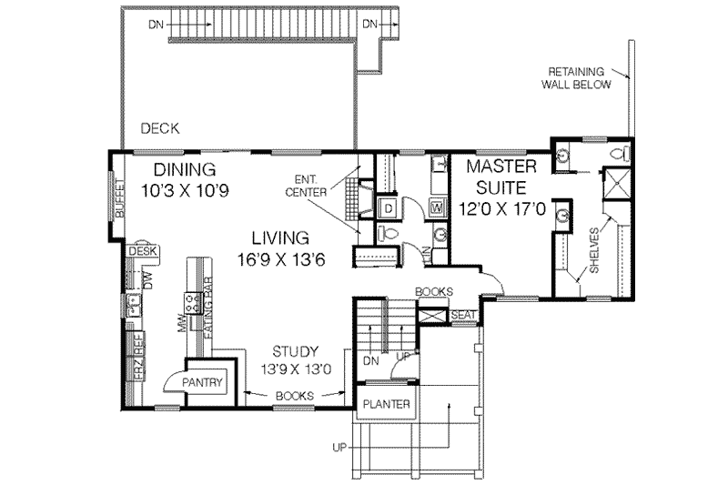 House Plan Design - Floor Plan - Main Floor for Bungalow House Plan #60-422 - 3 bed, 2.5 bath